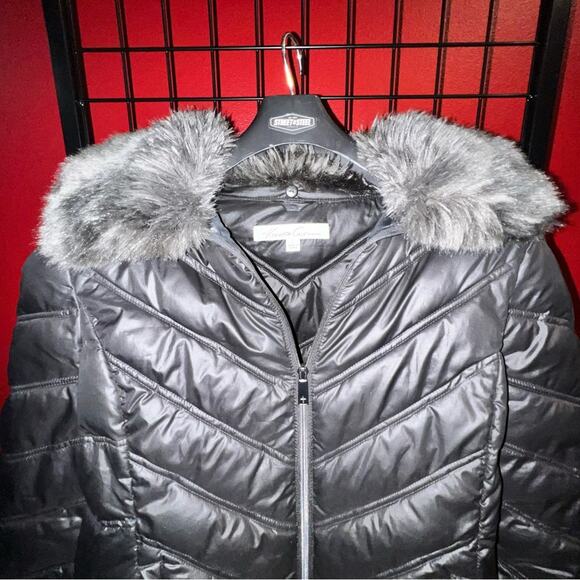 Kenneth Cole I Love New York Faux Fur Lined Coat size Large Black Puffy Jacket - Picture 4 of 14